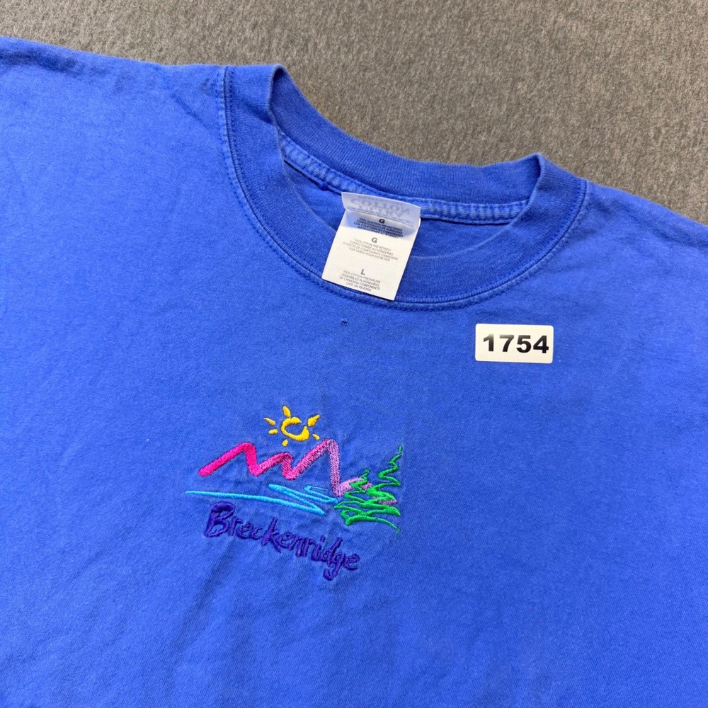 Gildan Breckenridge Colorado Embroidered Mountain T-Shirt Blue Mens Large